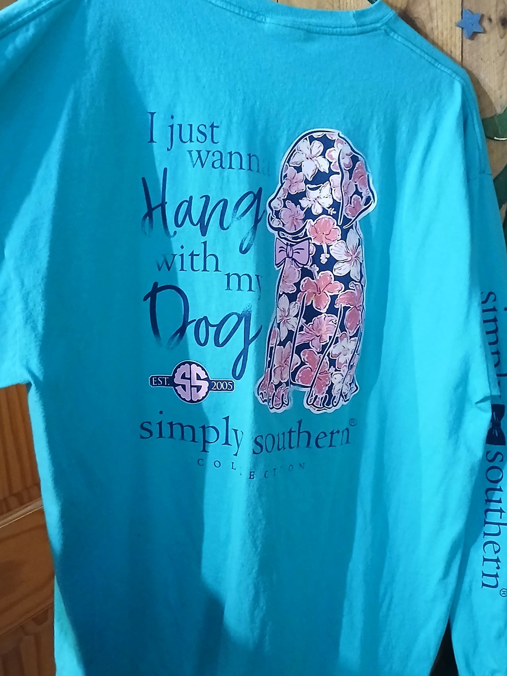 Simply Southern Teal Long Sleeve Tee with Floral Flip-Flop Back Graphic - Picture 5 of 6